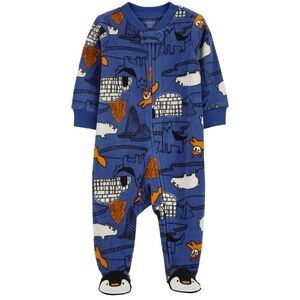 NWT Carter’s Baby Animal Print Fleece Sleep & Play Penguin Footie Pajamas (NB)
